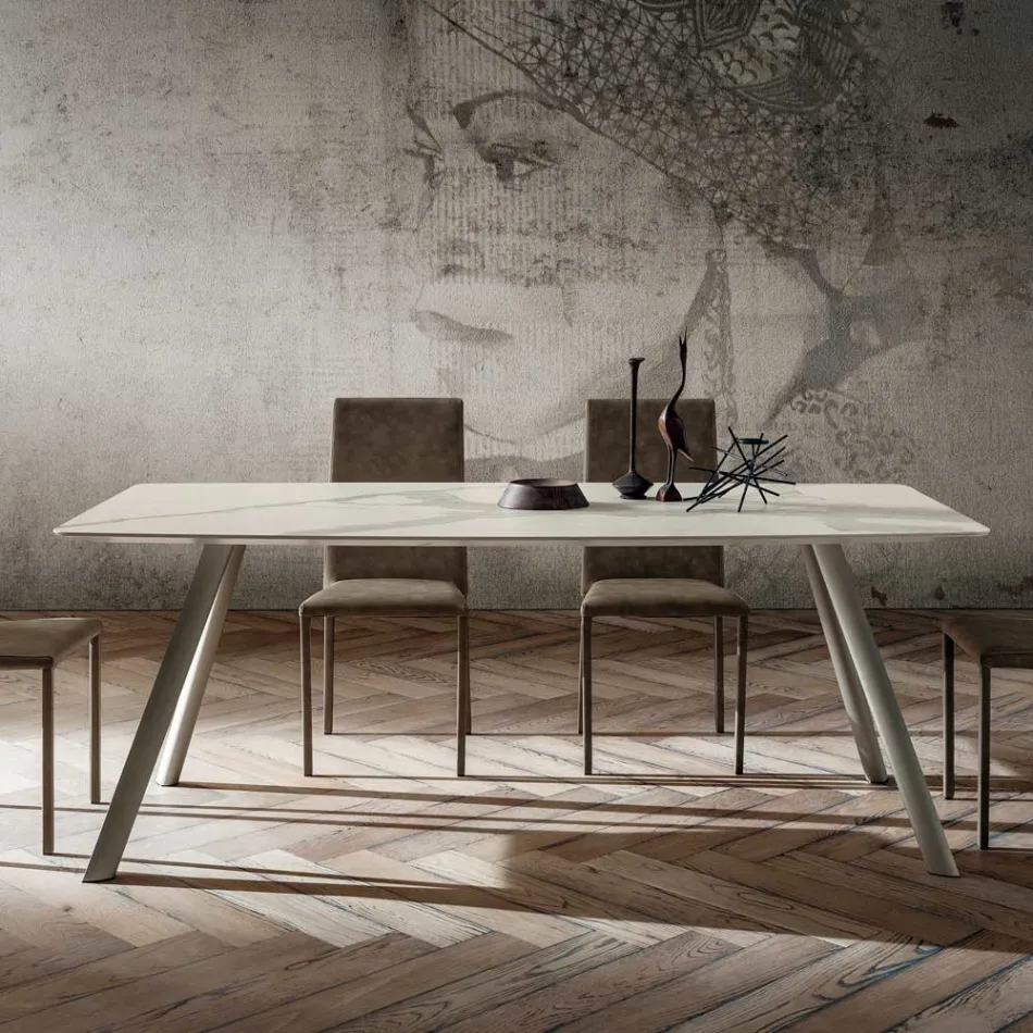 Tavolo da Cucina con Piano in Laminam Made in Italy, di Alta Qualità - Lingotto Viadurini