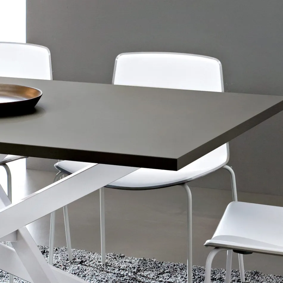 Tavolo da Cucina in Fenix e Metallo Bianco di Qualità Made in Italy - Carlino Viadurini