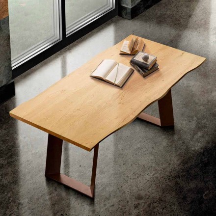 Tavolo da cucina in legno massellato e metallo made in Italy, Flora Viadurini