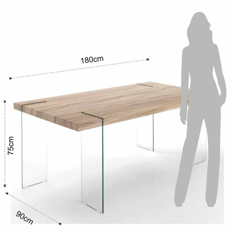 Tavolo da Cucina Moderno con Piano in Mdf e Base in Vetro, Joey Viadurini