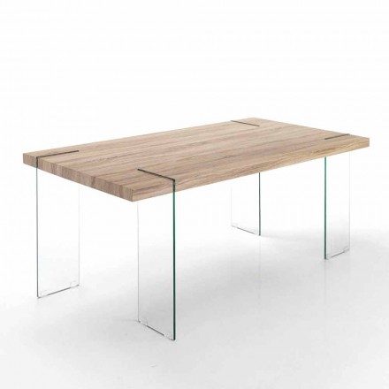 Tavolo da Cucina Moderno con Piano in Mdf e Base in Vetro, Joey Viadurini