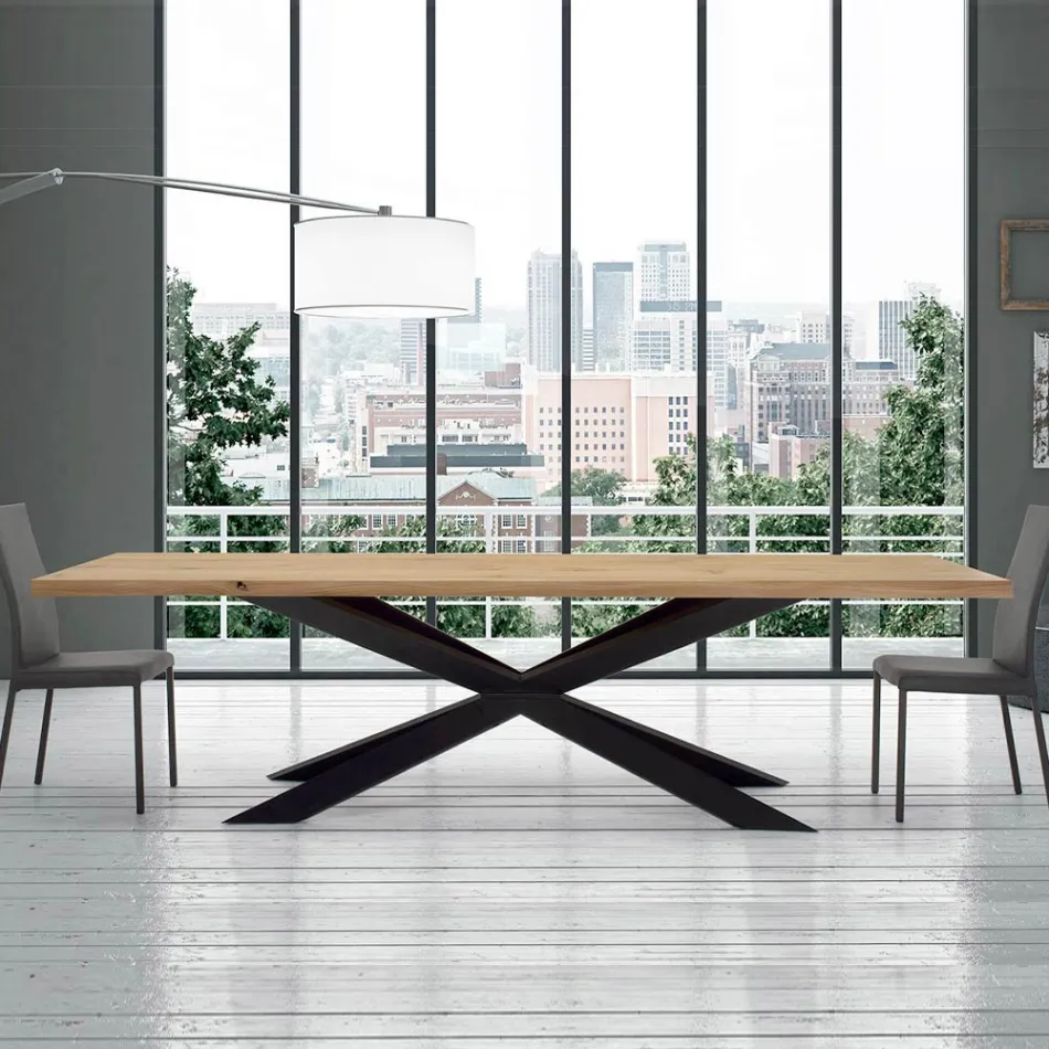 Tavolo da Cucina Moderno in Legno impiallacciato e Acciaio Made in Italy – Grotta Viadurini