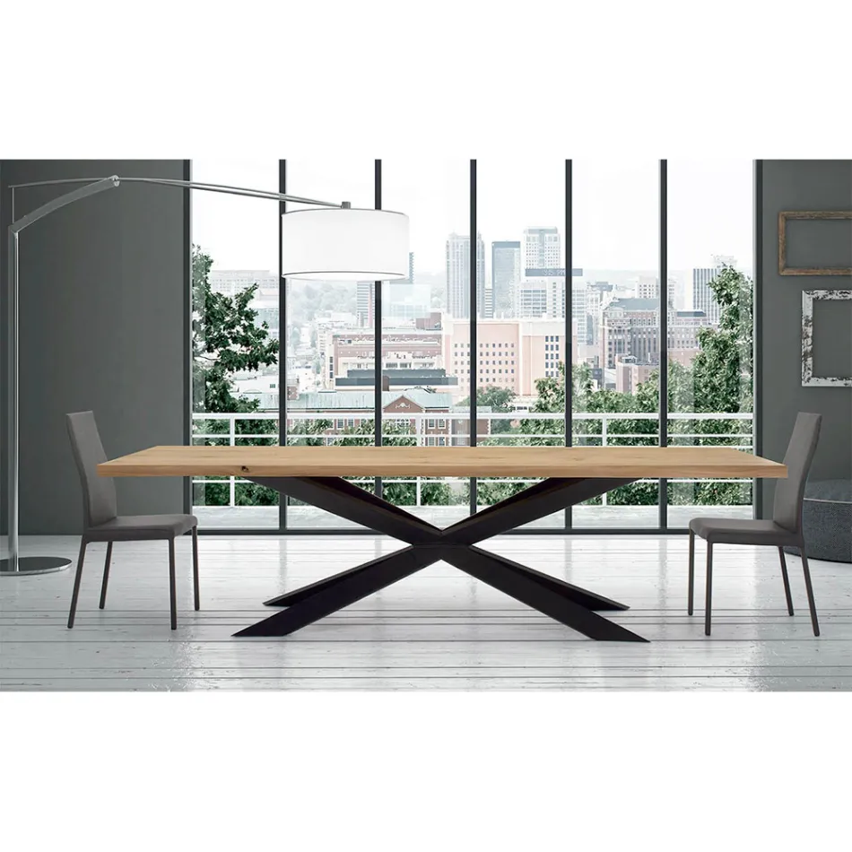 Tavolo da Cucina Moderno in Legno impiallacciato e Acciaio Made in Italy – Grotta Viadurini