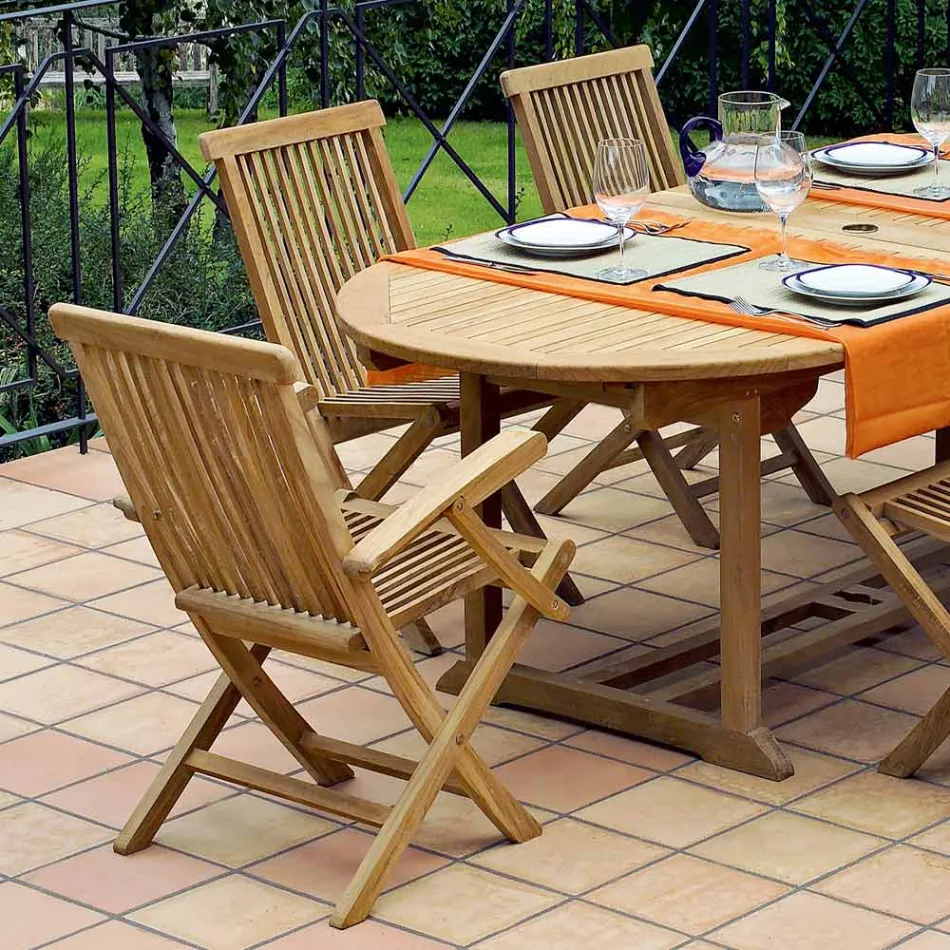 Tavolo da Esterno con 2 Poltroncine e 4 Sedie in Teak - Yggdrasil Viadurini