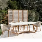Tavolo da Esterno con Base in Legno e Piano in Ceramica Calacatta Oro - Infinity Viadurini