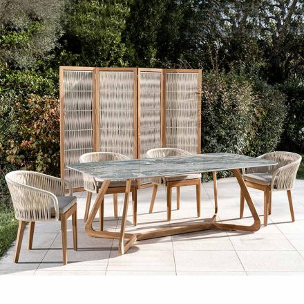 Tavolo da Esterno con Base in Legno e Piano in Ceramica Iconic Ciprus - Infinity Viadurini