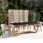 Tavolo da Esterno con Base in Legno e Piano in Ceramica Nero Marquinia - Infinity Viadurini
