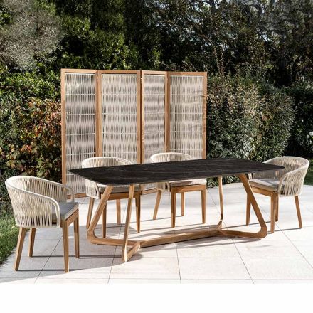 Tavolo da Esterno con Base in Legno e Piano in Ceramica Nero Marquinia - Infinity Viadurini