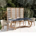 Tavolo da Esterno con Base in Legno e Piano in Ceramica Ocean Blue - Infinity Viadurini