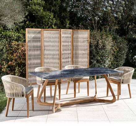 Tavolo da Esterno con Base in Legno e Piano in Ceramica Ocean Blue - Infinity Viadurini