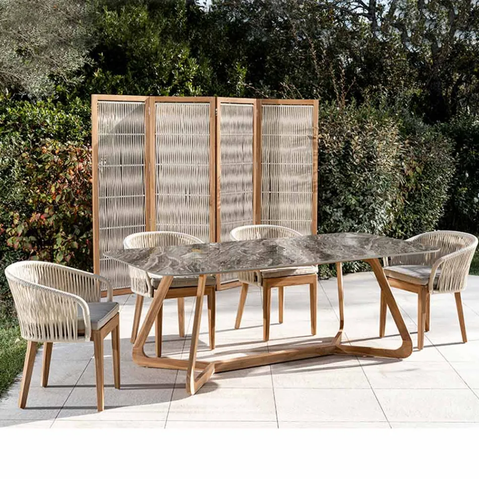 Tavolo da Esterno con Base in Legno e Piano in Ceramica Orobico Luxe - Infinity Viadurini