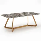 Tavolo da Esterno con Base in Legno e Piano in Ceramica Orobico Luxe - Infinity Viadurini