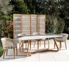 Tavolo da Esterno con Base in Legno e Piano in Ceramica Panda White - Infinity Viadurini