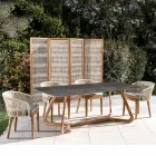 Tavolo da Esterno con Base in Legno e Piano in Ceramica Pietra Grey - Infinity Viadurini