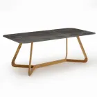 Tavolo da Esterno con Base in Legno e Piano in Ceramica Pietra Grey - Infinity Viadurini