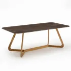 Tavolo da Esterno con Base in Legno e Piano in Ceramica Pulpis Brown - Infinity Viadurini