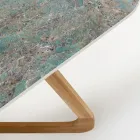 Tavolo da Esterno con Base in Legno e Piano in Ceramica Santos - Infinity Viadurini