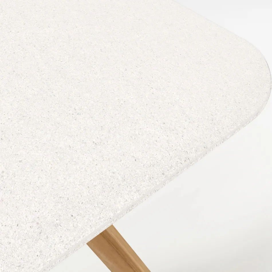 Tavolo da Esterno con Base in Legno e Piano in Ceramica Terrazzo White - Infinity Viadurini