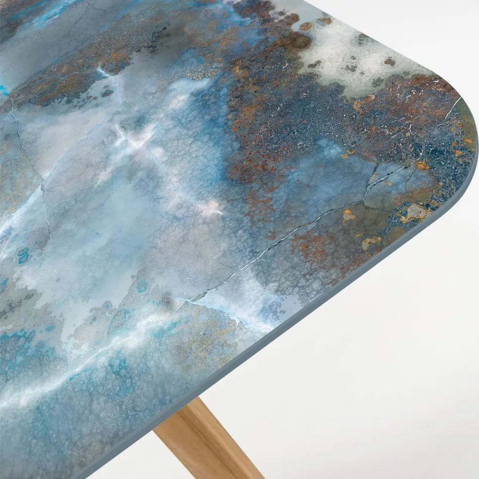 Tavolo da Esterno con Base in Legno e Piano in Ceramica Thunderstorm - Infinity Viadurini