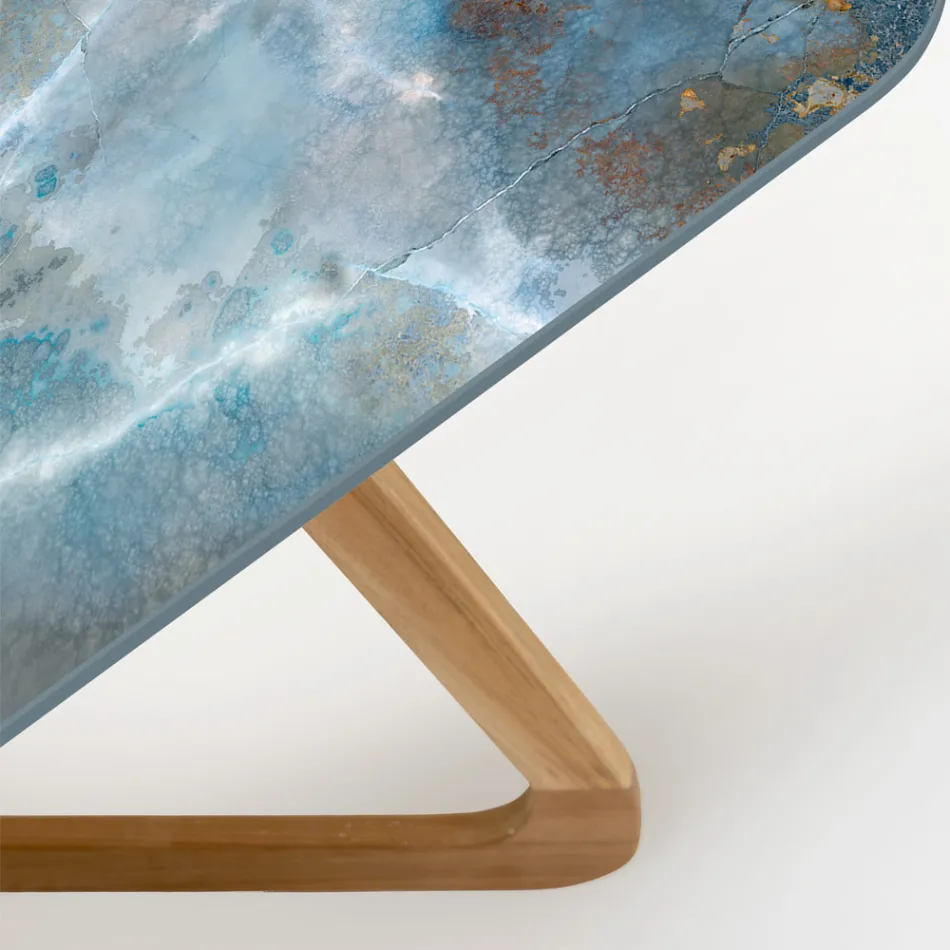 Tavolo da Esterno con Base in Legno e Piano in Ceramica Thunderstorm - Infinity Viadurini