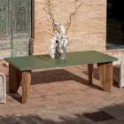 Tavolo da Esterno in Okumè Finitura Microcemento e Teak Made in Italy - Pencil Viadurini