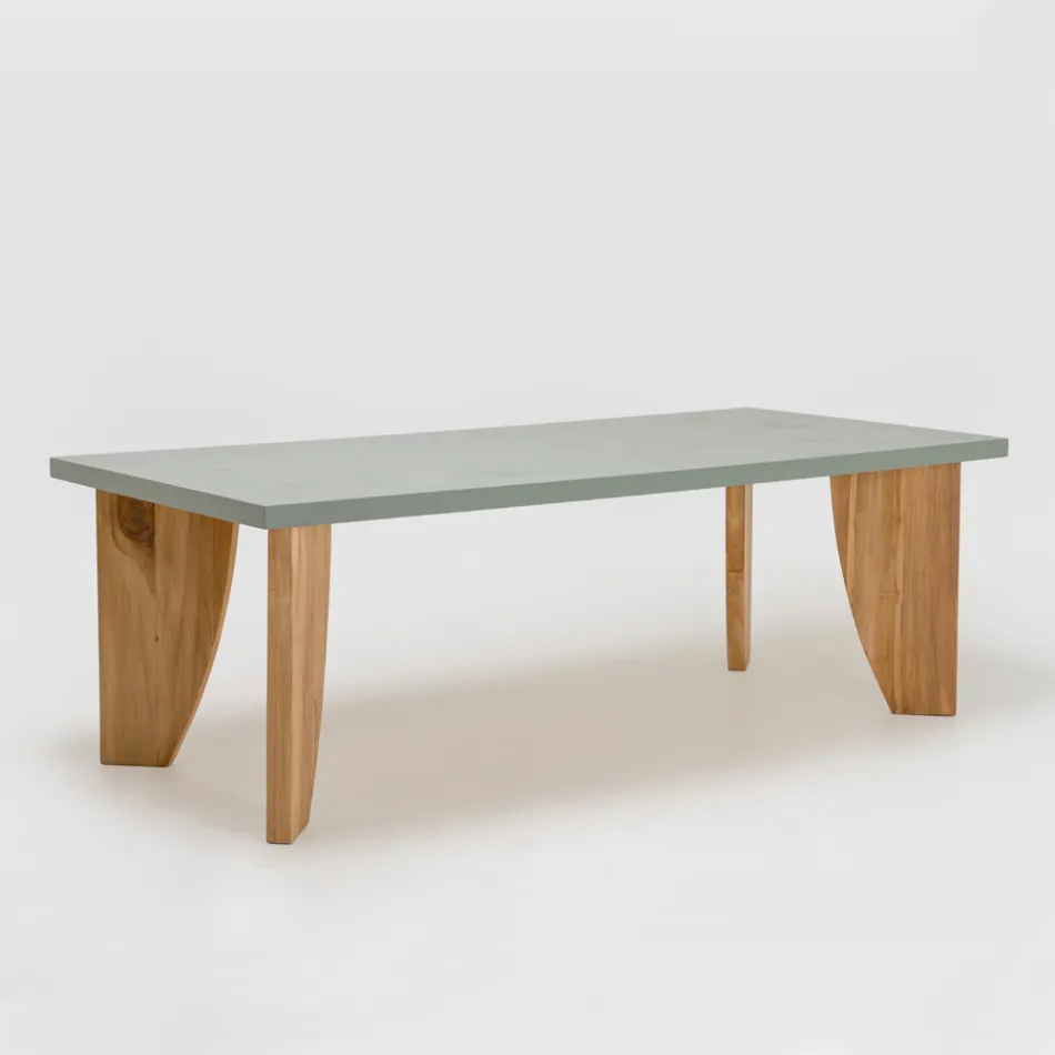Tavolo da Esterno in Okumè Finitura Microcemento e Teak Made in Italy - Pencil Viadurini