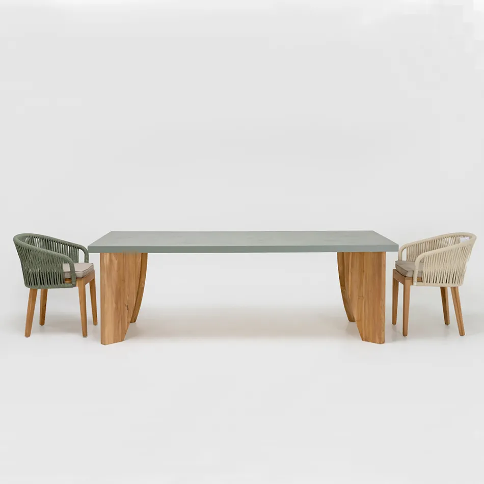 Tavolo da Esterno in Okumè Finitura Microcemento e Teak Made in Italy - Pencil Viadurini