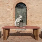 Tavolo da Esterno in Okumè Finitura Microcemento e Teak Made in Italy - Pencil Viadurini