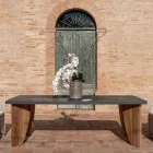 Tavolo da Esterno in Okumè Finitura Microcemento e Teak Made in Italy - Pencil Viadurini