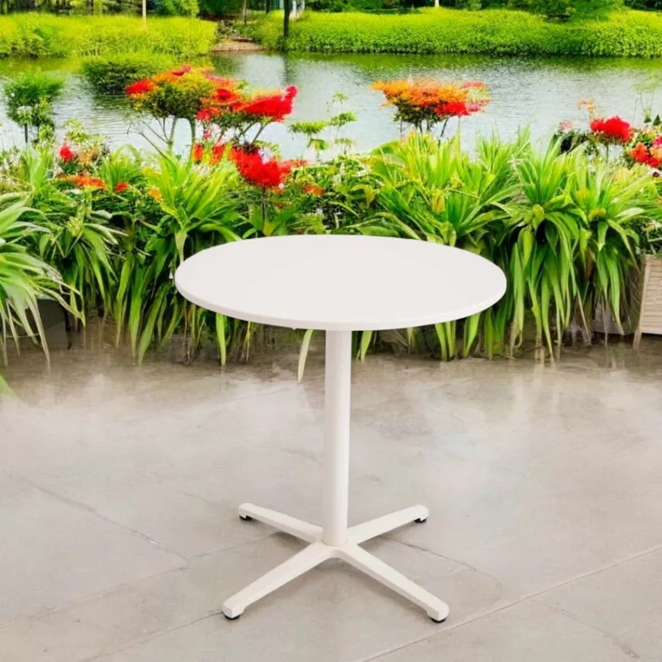 Tavolo da Esterno Rotondo Diametro 75 cm in Alluminio Beige - Brisea Viadurini