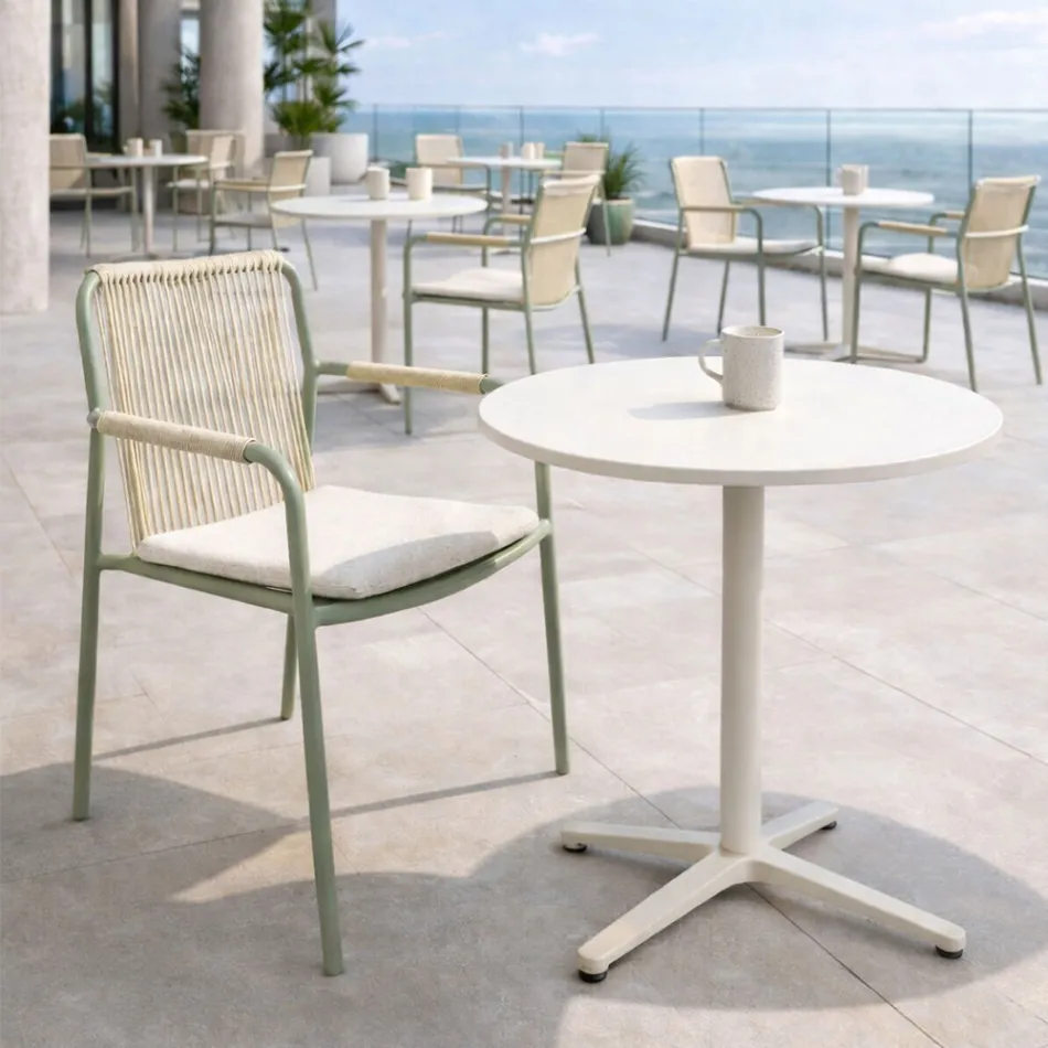 Tavolo da Esterno Rotondo Diametro 75 cm in Alluminio Beige - Brisea Viadurini