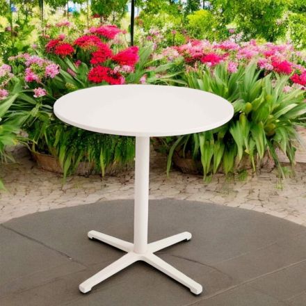 Tavolo da Esterno Rotondo Diametro 75 cm in Alluminio Beige - Brisea Viadurini