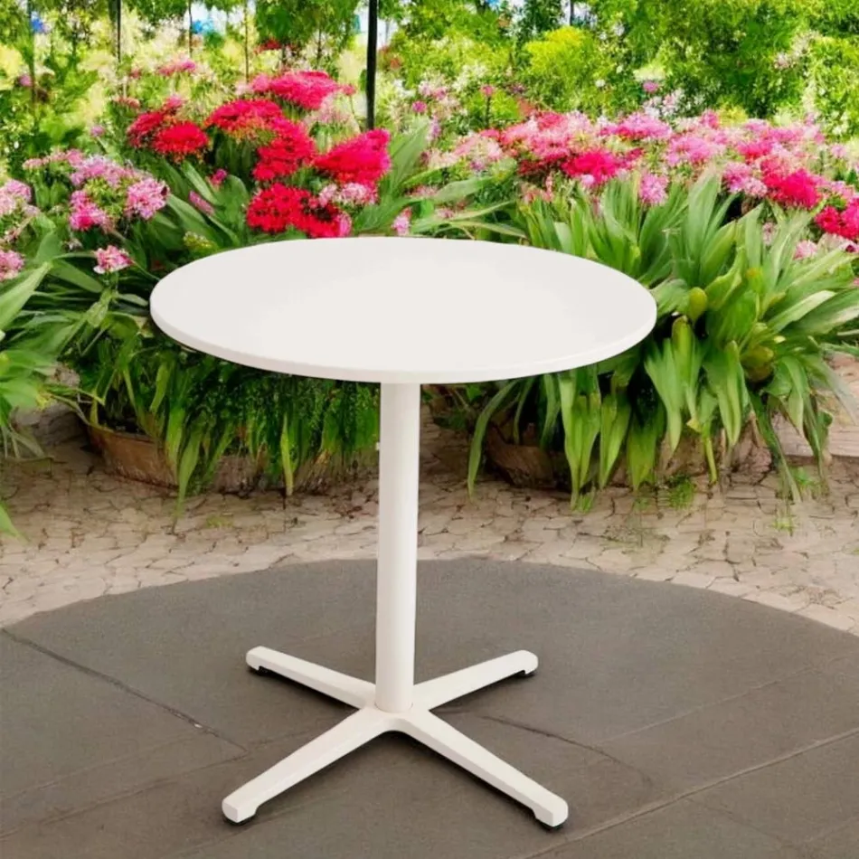 Tavolo da Esterno Rotondo Diametro 75 cm in Alluminio Beige - Brisea Viadurini