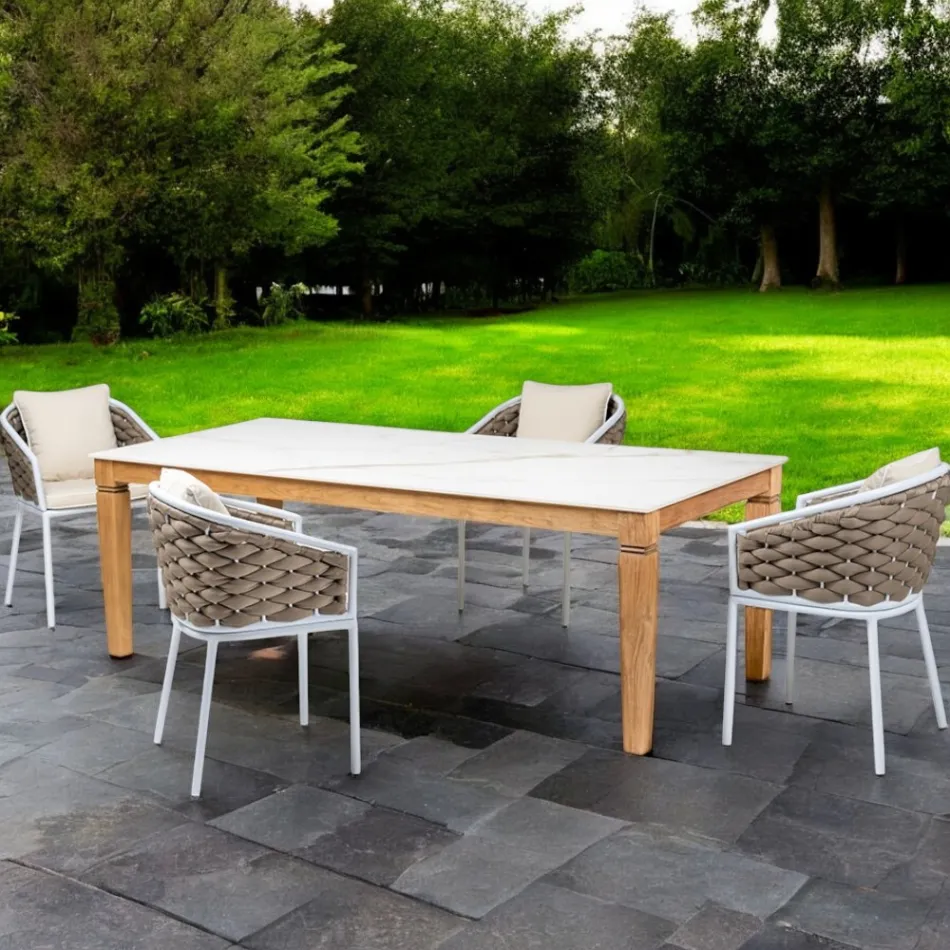 Tavolo da Giardino con 4 Sedie in Alluminio e Intreccio - Artes Viadurini