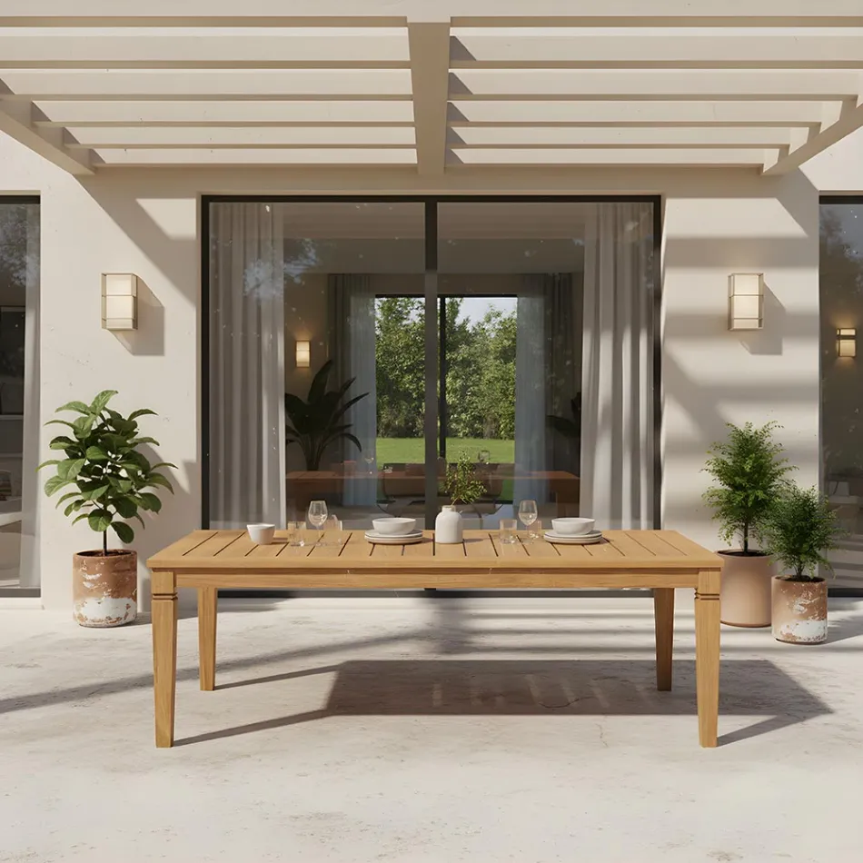 Tavolo da Giardino con Struttura in Teak Naturale Spazzolato - Artes Viadurini