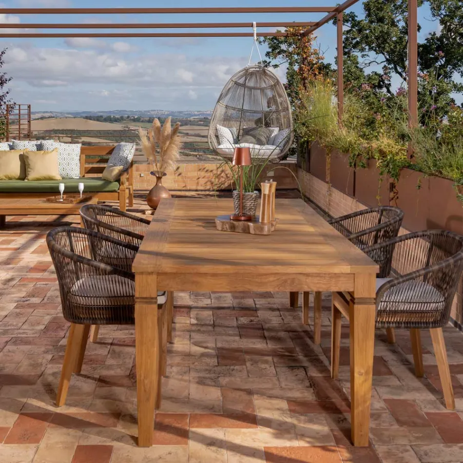Tavolo da Giardino con Struttura in Teak Naturale Spazzolato - Artes Viadurini