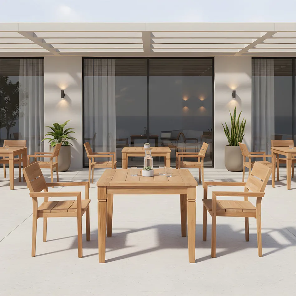 Tavolo da Giardino con Struttura in Teak Naturale Spazzolato - Artes Viadurini