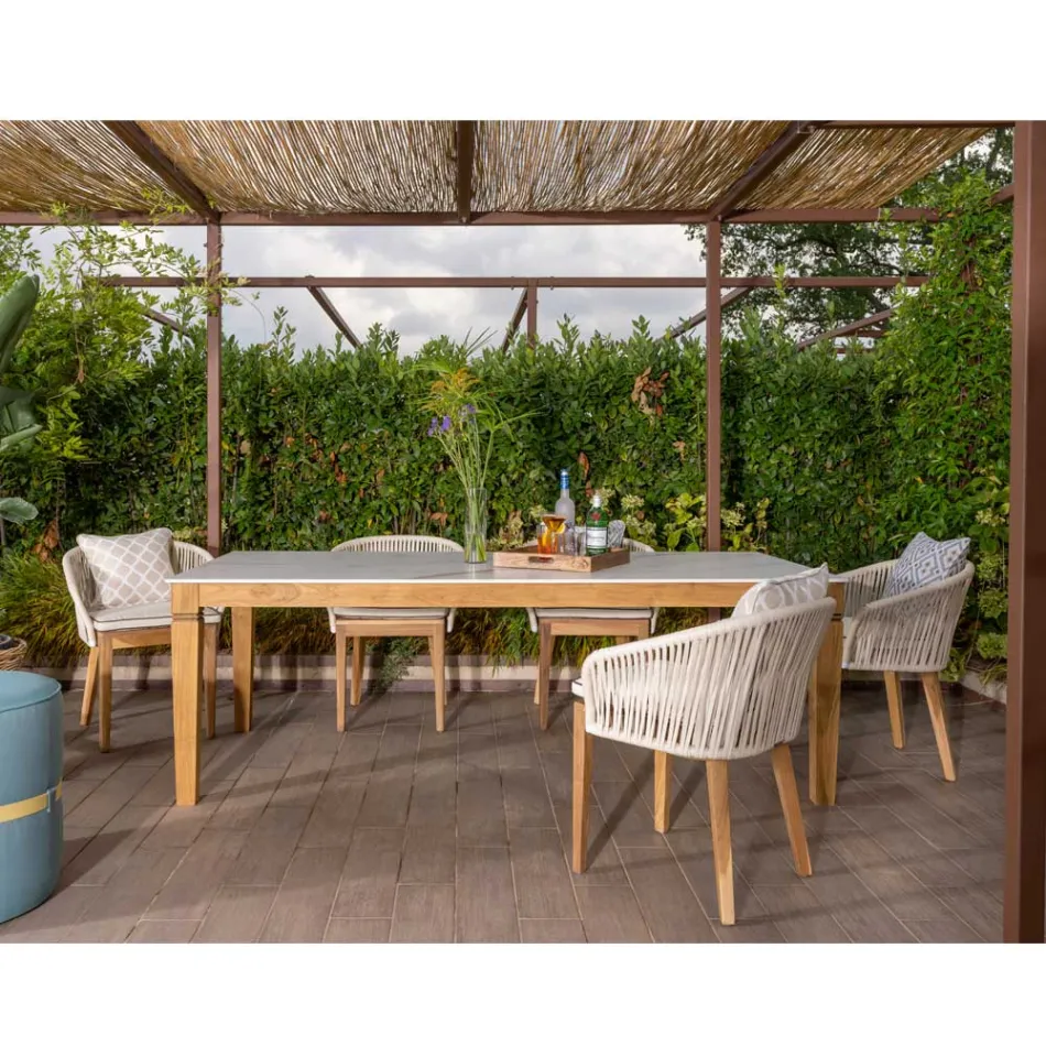 Tavolo da Giardino in Teak Naturale e Piano in Ceramica - Artes Viadurini