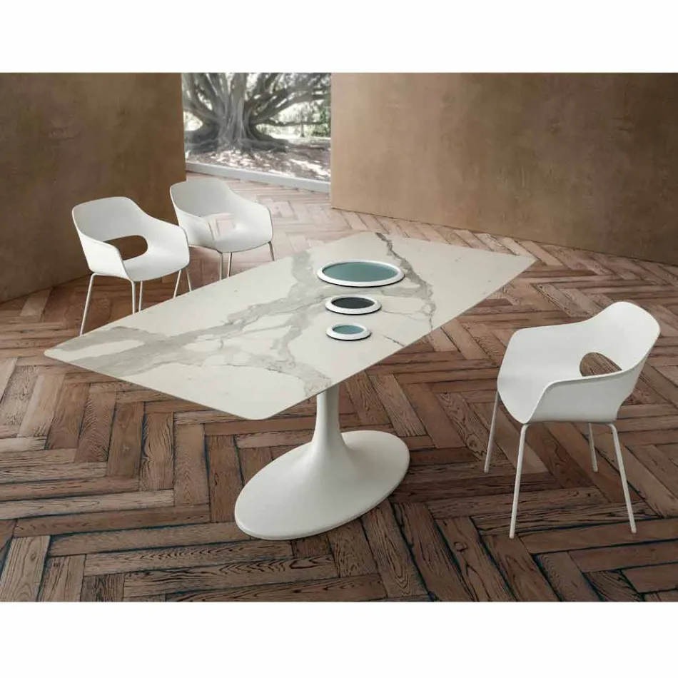 Tavolo da Pranzo a Botte in Laminam e Marmo Sintetico Made in Italy - Brontolo Viadurini