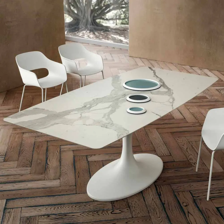 Tavolo da Pranzo a Botte in Laminam e Marmo Sintetico Made in Italy - Brontolo Viadurini