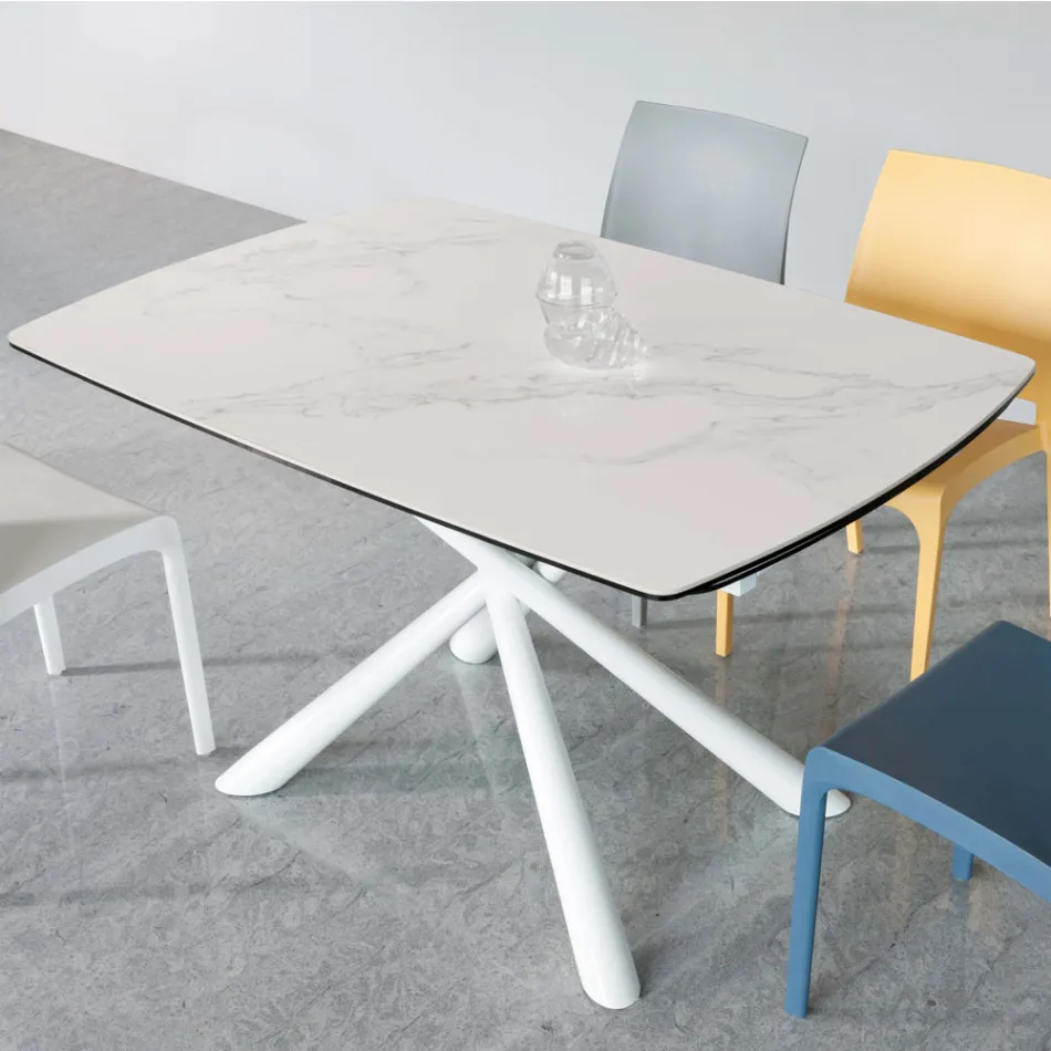 Tavolo da Pranzo Allungabile a 200 cm in Vetroceramica e Metallo - Naisha Viadurini