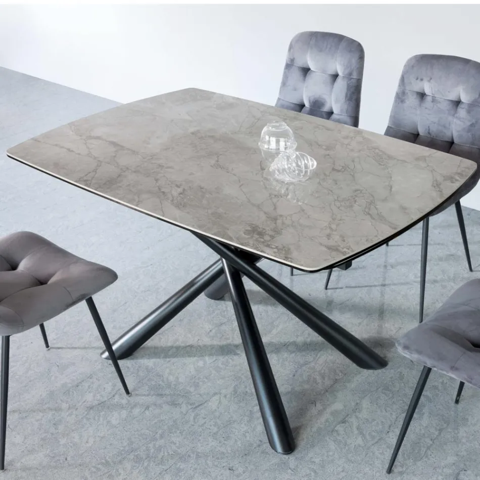 Tavolo da Pranzo Allungabile a 200 cm in Vetroceramica e Metallo - Naisha Viadurini