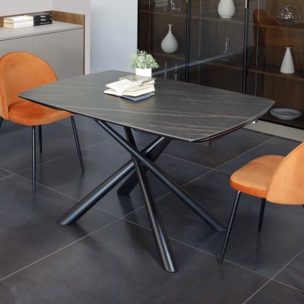 Tavolo da Pranzo Allungabile a 200 cm in Vetroceramica e Metallo - Naisha Viadurini