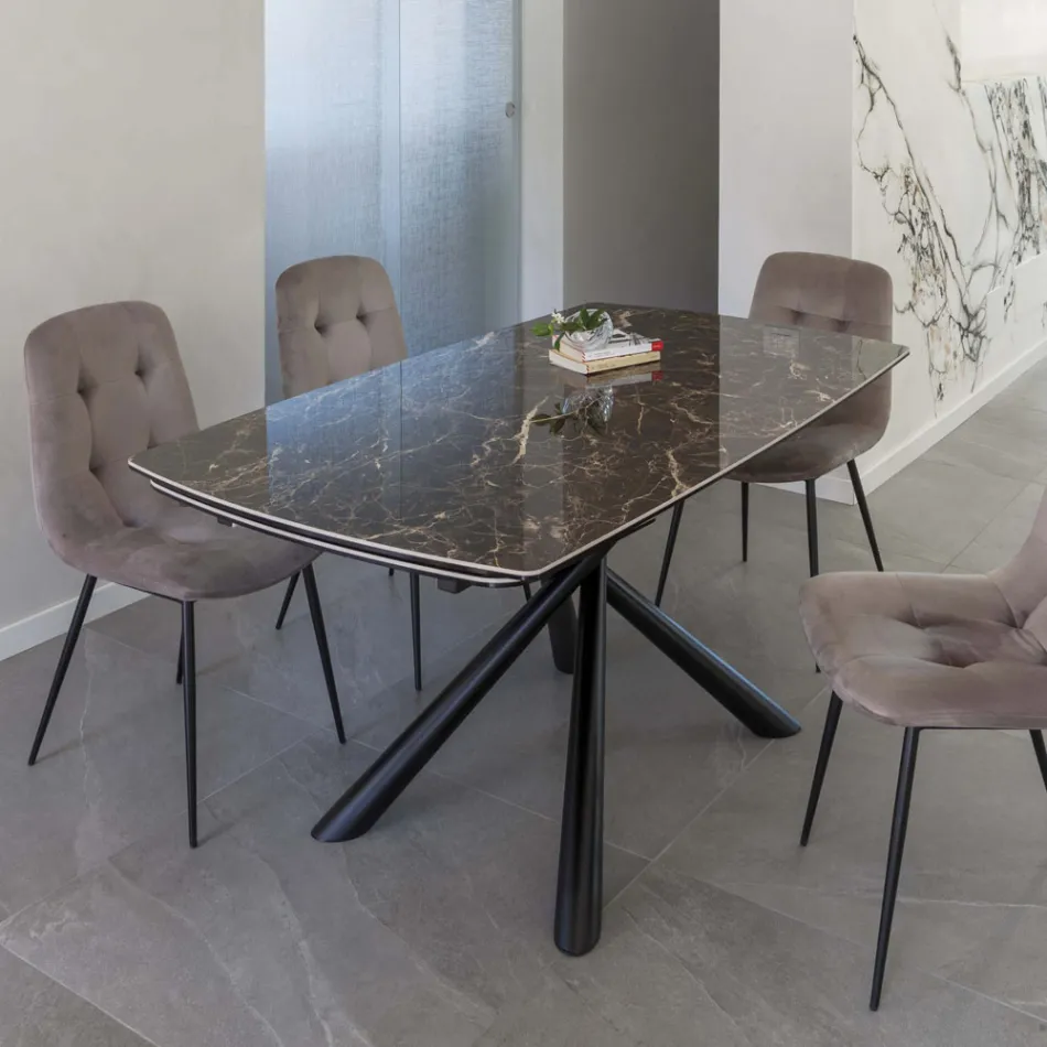 Tavolo da Pranzo Allungabile a 230 cm in Vetroceramica e Metallo - Kinari Viadurini