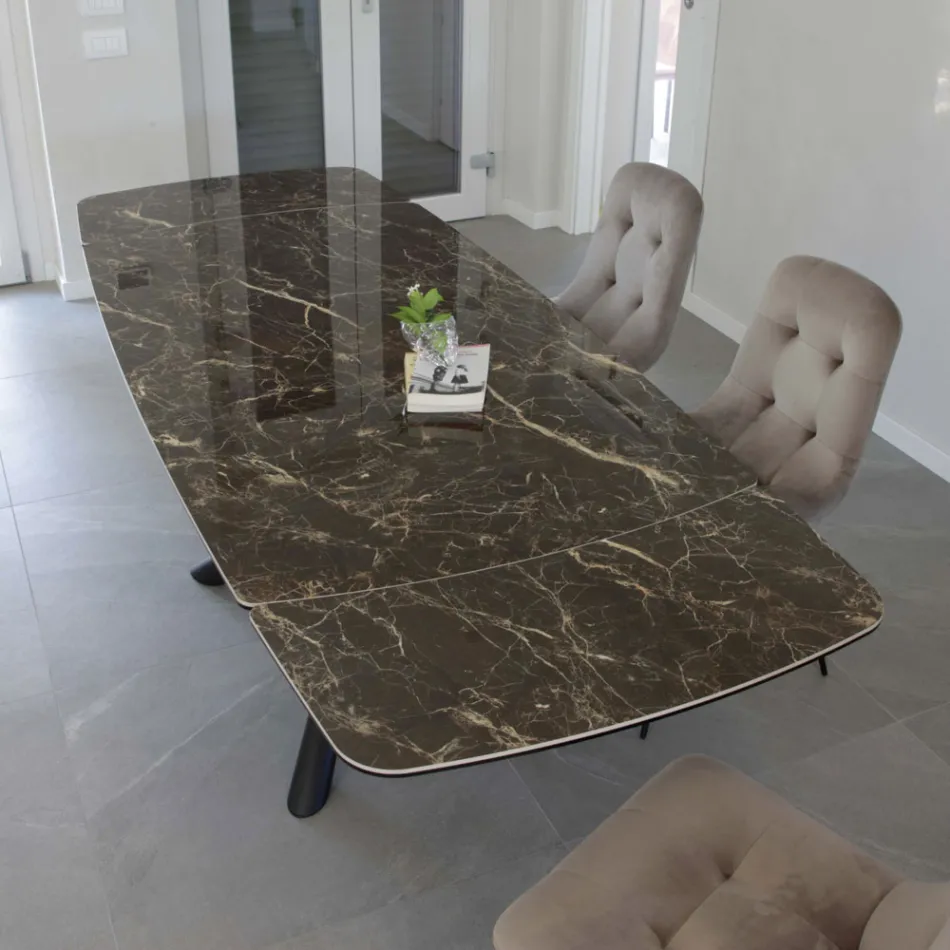 Tavolo da Pranzo Allungabile a 230 cm in Vetroceramica e Metallo - Kinari Viadurini