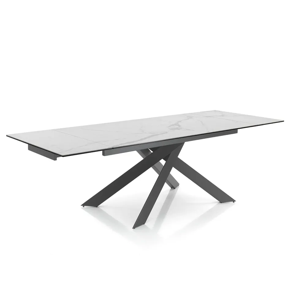 Tavolo da Pranzo Allungabile a 240 cm in Ceramica e Acciaio - Sollievo Viadurini