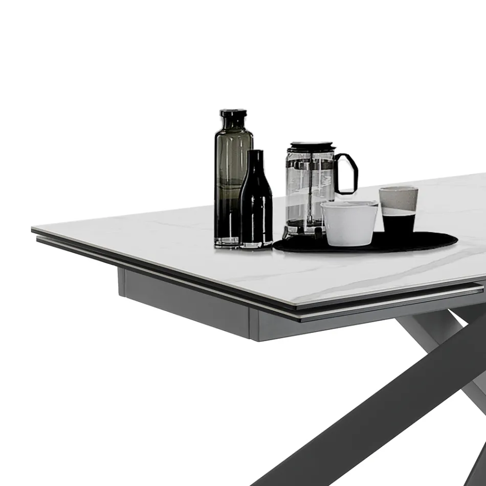 Tavolo da Pranzo Allungabile a 240 cm in Ceramica e Acciaio - Sollievo Viadurini