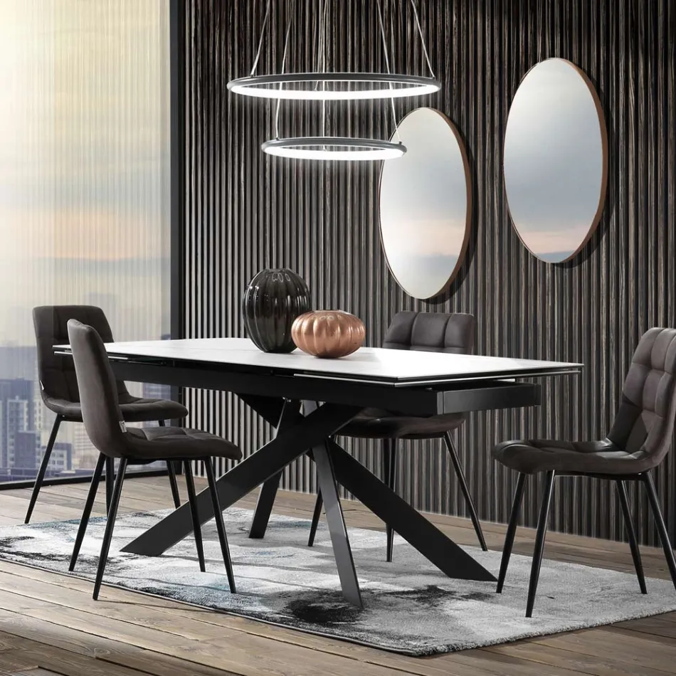 Tavolo da Pranzo Allungabile a 240 cm in Ceramica e Acciaio - Sollievo Viadurini