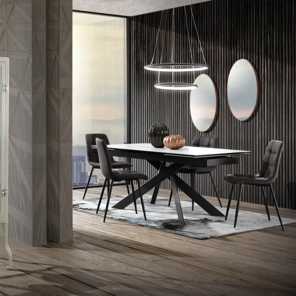 Tavolo da Pranzo Allungabile a 240 cm in Ceramica e Acciaio - Sollievo Viadurini