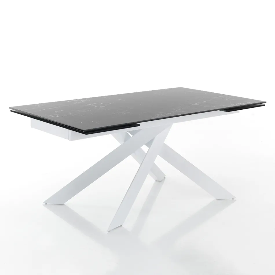 Tavolo da Pranzo Allungabile a 240 cm in Ceramica e Acciaio - Sollievo Viadurini